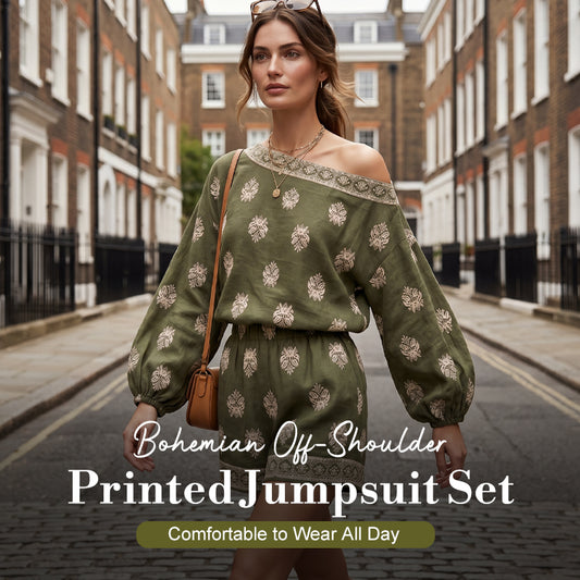 🔥While Supplies Last 50% OFF!🎉 Bohemian Off-Shoulder Printed Jumpsuit Set