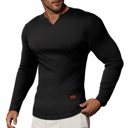 💗LAST DAY PROMOTION - 50%OFF V-Neck Longline Ribbed Tees Shirts Long Sleeve Gym Workout Athletic Menswear Tops