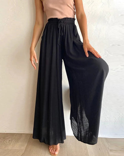 👖 50% OFF NOW! ✨ Solid-Color Wide-Leg High-Waisted Pants – Cotton Blend, Loose Fit & Adjustable Drawstring 🌿