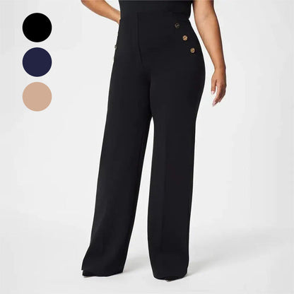 👖Three Lengths Available🔥High Stretch Tummy Control Button Wide Leg Trousers