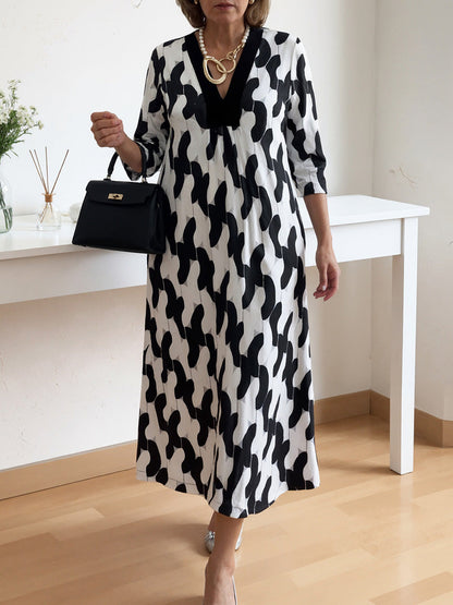 🌸Early Spring Sale 50% OFF!🔥 Casual Chic Maxi Dress – V-Neck, Mid-Length Sleeves, Perfect for Every Day ✨