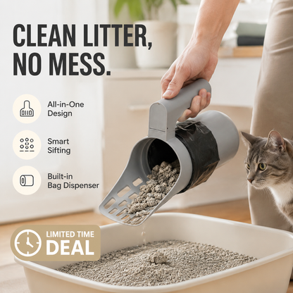 📢📢50% OFF !! ⏰ Self-Cleaning Litter Scoop with Waste Bin – Easy One-Handed Use 🧹🗑️ 【Don‘t Miss Out】