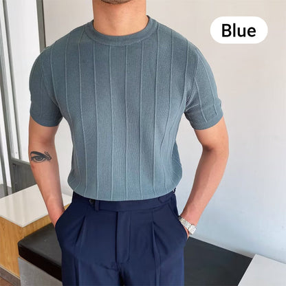 👕 50% OFF NOW! 🧶 Men's Crew Neck Knit Short Sleeve Sweaters with Twist Pattern – Classic Design, Soft Texture & Perfect for Everyday Wear 🏠