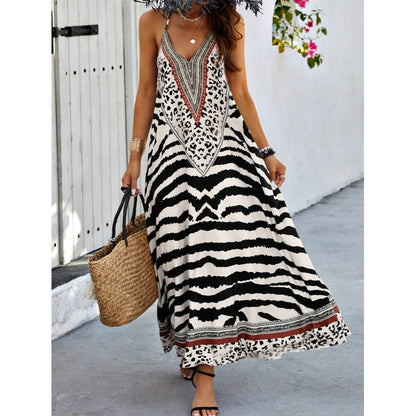 🌸Limited Sale 50% OFF🌸Zebra Leopard Print Slip Maxi Dress