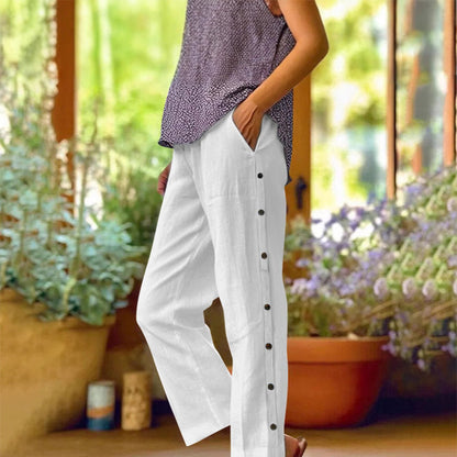 🌺Spring Hot Sale 50% OFF💐Casual Solid-Color Loose-Fit Cropped Pants with Side Buttons