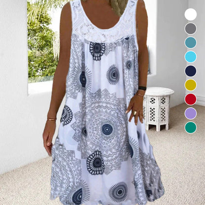 🌞2026 Summer New Arrivals🌸Women Summer O-Neck Sleeveless Print Dress