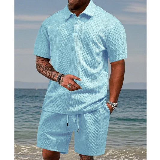 👕 50% OFF NOW! 🔥 Men's Diamond Pattern Turn-Down Collar Short Sleeve Top & Drawstring Shorts 2-Piece Set – Trendy Print, Comfort Fit & Casual Style 🩳