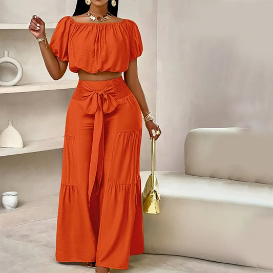 💎 40% OFF THE OFF-SHOULDER PUFF SLEEVE SET! 💎 High-Waisted Pants, Romantic Flare & Stretch Fabric ✨