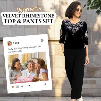 🔥Women's Velvet Rhinestone Top & Pants Set