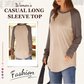 Top Casual de Manga Larga y Cuello Redondo Para Mujeres
