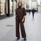 💗LAST DAY SALE 50% OFF⚡Women's 2-piece set – Asymmetrical sweater + wide-leg pants, relaxed fit and soft fabric, ultra comfortable 👚✨