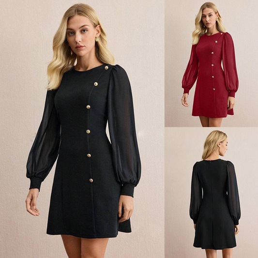 🔮✨New Arrival ✨💖2026 Hot Sale Elegant Long Sleeve Dress with Asymmetrical Button Detail