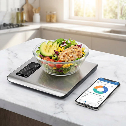 💗LAST DAY SALE 50% OFF⚡⚖️Digital kitchen scale📊 – measures 19 nutritional values & calories via app, 5kg stainless steel 🥗✅ for healthy eating & weight loss