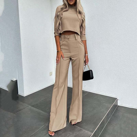 💖LAST DAY SALE 50% OFF!!✨Women's Wide-Leg Commuter Pants & Elegant Crop Top Set