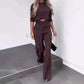 💖LAST DAY SALE 50% OFF!!✨Women's Wide-Leg Commuter Pants & Elegant Crop Top Set