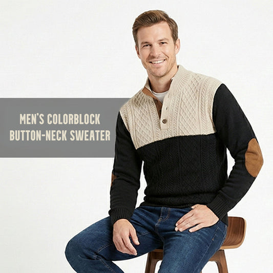📢📢50%  OFF !! ⏰Hot Sale Offers-Men's Colorblock Button-Neck Sweater