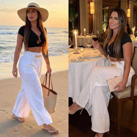 👖 60% OFF! 💃 Women's trousers – High waist, wide leg, with belt accent & versatile look ✨