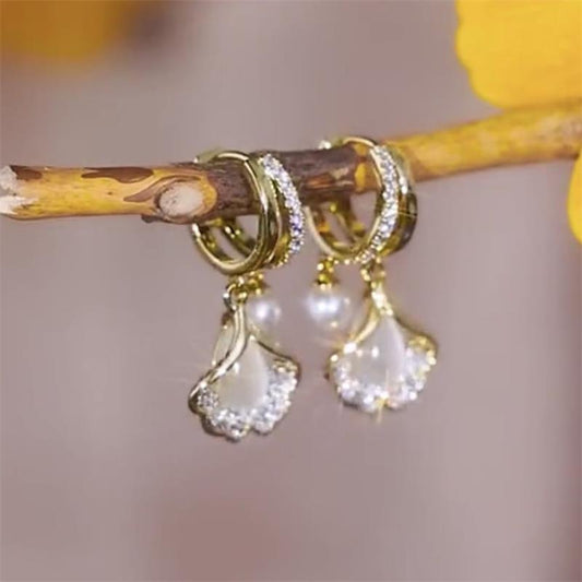🍃 Inspired by Nature | Pearl Earrings with Apricot Leaf Detail | A Truly Precious Gift 💝【Limited Offer】