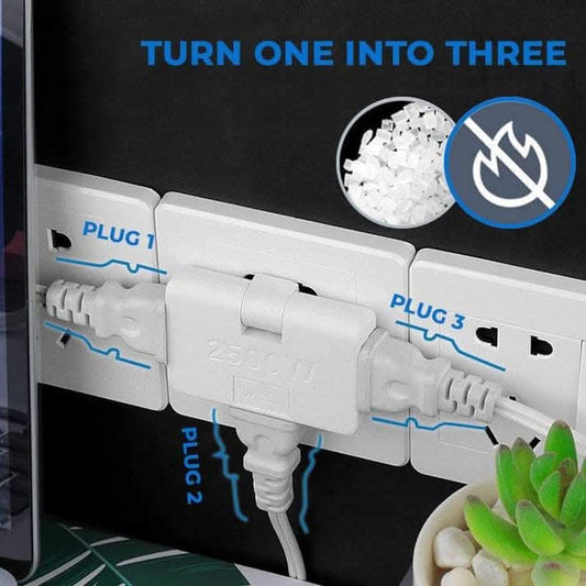🎁 Hot off the shelves!——Rotating power strip adapter – one plug, three outlets. 180-degree extendable plug.