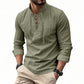 💎 50% OFF! 💎 Men's Casual Solid Color Shirt – Lace-Up Neck, Modern Stand Collar & Breathable Cotton Blend 👔