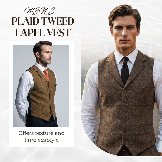 👔Spring Sale 50% Off!⌚Men's Plaid Tweed Lapel Vest