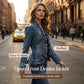 🥳💞50K+ SOLD!👵☀️ Open-Front Denim Jacket – No buttons, easy on/off. Flattering ruffle trim, breathable fabric. Classic blue wash. A versatile wardrobe staple. 🌿✅