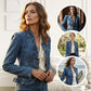 🥳💞50K+ SOLD!👵☀️ Open-Front Denim Jacket – No buttons, easy on/off. Flattering ruffle trim, breathable fabric. Classic blue wash. A versatile wardrobe staple. 🌿✅