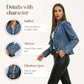 🥳💞50K+ SOLD!👵☀️ Open-Front Denim Jacket – No buttons, easy on/off. Flattering ruffle trim, breathable fabric. Classic blue wash. A versatile wardrobe staple. 🌿✅