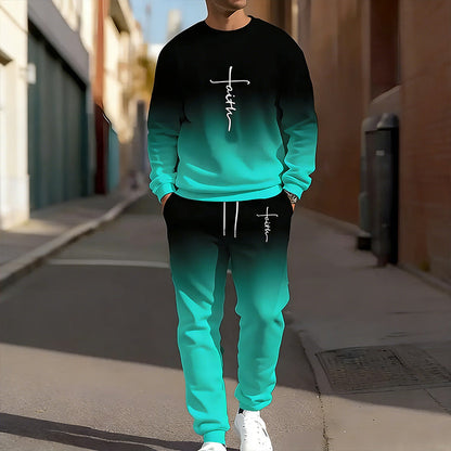 ⏰ Now only 50% off!🔥Men's Gradient Color Crewneck Tracksuit Set
