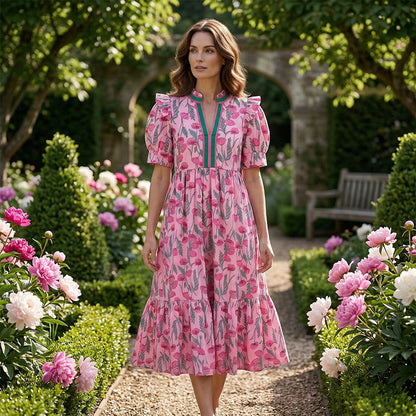 ⏳Limited-time 50% off⏰Women's Floral Print Puff Sleeve Maxi Dress👗