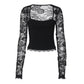 💖LAST DAY SALE 50% OFF!!✨Women's Solid Color T-Shirt with Floral Lace, Split Ruffles and Sheer Sleeves