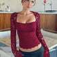 💖LAST DAY SALE 50% OFF!!✨Women's Solid Color T-Shirt with Floral Lace, Split Ruffles and Sheer Sleeves
