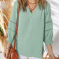 ✨ 50% OFF NOW! 🌸 Women's Casual V-Neck Lantern Sleeve Top – Hollow-Out Detail, Smocked Cuffs & Breathable Texture