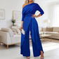💎 50% OFF! 💎 Women's Elegant One-Shoulder Jumpsuit – Wide-Leg Flow, Wrap Skirt Detail & Premium Breathable Fabric