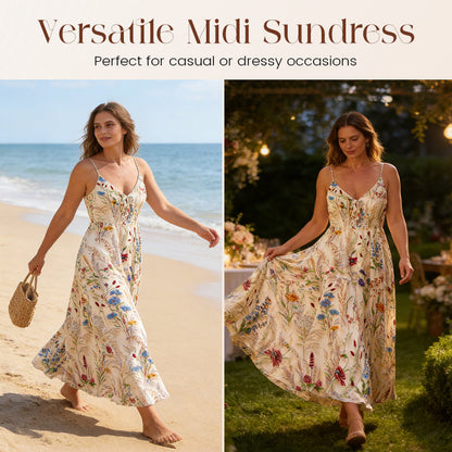 👗New arrival 40% OFF!🥰Plus Size Floral Print Spaghetti Strap Midi Dress