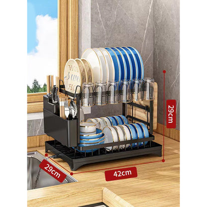 💗LAST DAY SALE 26% OFF⚡2-Tier Dish Drying Rack with Drainboard