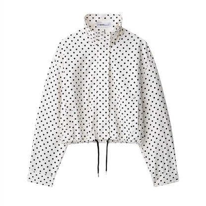 🌺Spring Hot Sale 50% OFF💐Women's Polka Dot Cropped Jacket with Stand Collar