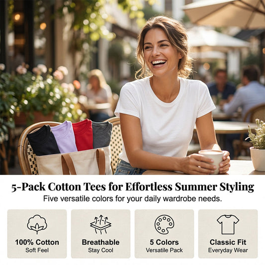 🔥🔥 £4.99 EACH👕 55% OFF NOW! 🔥 5-Pack Versatile Solid Color T-Shirt – Soft Cotton, Breathable & Perfect for Daily Wear 👚