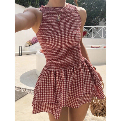 🌷 LIMITED TIME 50% OFF! 🌷Sleeveless Gingham Smocked Mini Dress— Free Shipping For Two Pieces