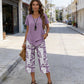 💙Casual Round Neck Layered Tunic Top and Wide Leg Pants Set