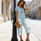 💙Casual Round Neck Layered Tunic Top and Wide Leg Pants Set