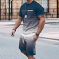 🏖️⏳SUMMER SALE: ONLY ￡16.99!!😎Men's Gradient Color T-Shirt & Shorts Set