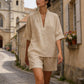 👚 50% OFF NOW! 🌸 Women's Casual V-Neck Top & Shorts Set – Soft, breathable & relaxed fit – perfect for summer lounging, beach days or quick errands 🩳