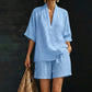 👚 50% OFF NOW! 🌸 Women's Casual V-Neck Top & Shorts Set – Soft, breathable & relaxed fit – perfect for summer lounging, beach days or quick errands 🩳