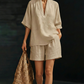 👚 50% OFF NOW! 🌸 Women's Casual V-Neck Top & Shorts Set – Soft, breathable & relaxed fit – perfect for summer lounging, beach days or quick errands 🩳