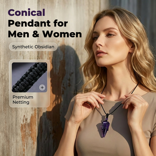 ✨ FLASH SALE: 40% OFF! 🖤 Conical Synthetic Obsidian Pendant – Unisex, Adjustable Cord, Woven Net & Minimalist 🎁