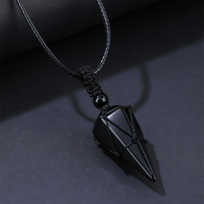 ✨ FLASH SALE: 40% OFF! 🖤 Conical Synthetic Obsidian Pendant – Unisex, Adjustable Cord, Woven Net & Minimalist 🎁