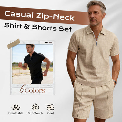 👕 50% OFF NOW! ⏰ Summer Casual Zip-Neck Shirt & Shorts Set – Breathable, stylish & perfect for hot days – lightweight 2-piece comfort 🩳