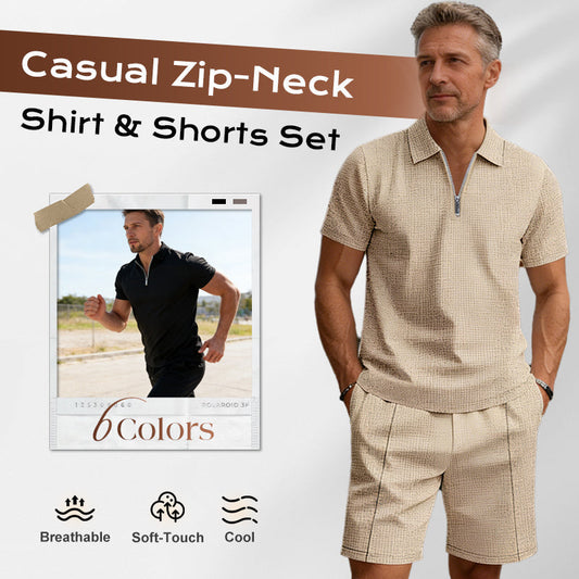 👕 50% OFF NOW! ⏰ Summer Casual Zip-Neck Shirt & Shorts Set – Breathable, stylish & perfect for hot days – lightweight 2-piece comfort 🩳