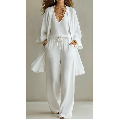 ⏳Limited-time 50% off⏰Elegant Wide-Leg Trousers, Inner Top & Cardigan (3-Pcs Set)🧥👚👖